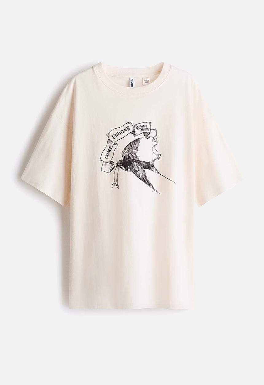 H&M - Oversized printed T-shirt - Cream Wuthering Heights