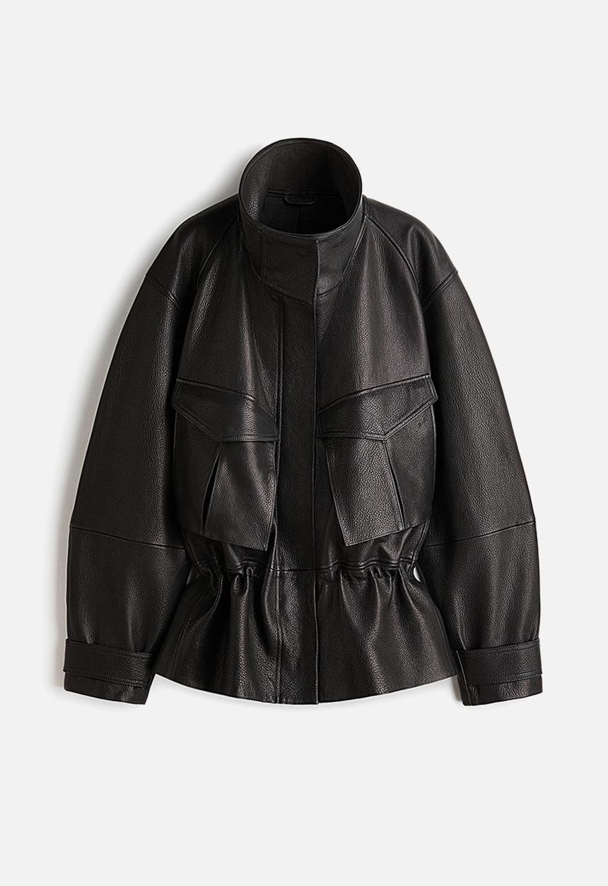 H&M - H&M Studio: Peplum leather jacket - black