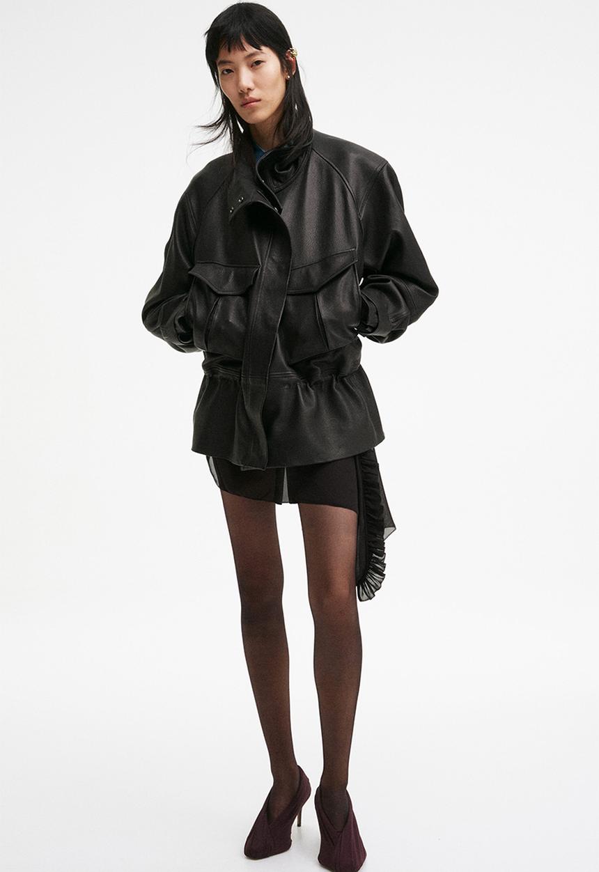 H&M - H&M Studio: Peplum leather jacket - black
