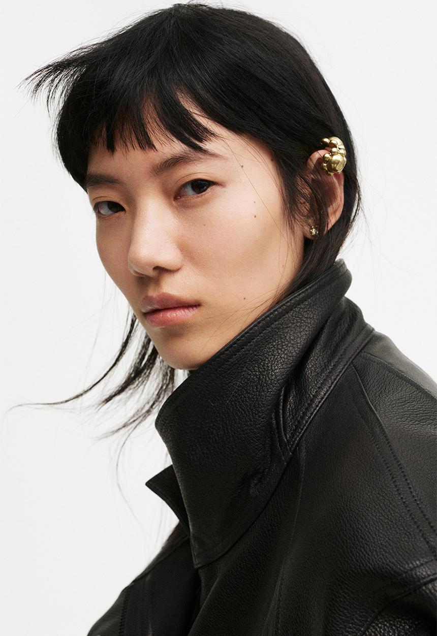 H&M - H&M Studio: Peplum leather jacket - black