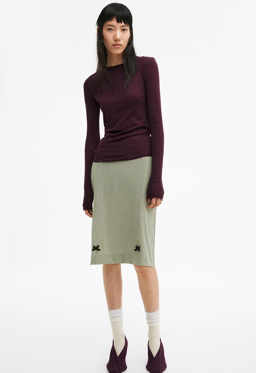 H&M - H&M Studio: Bow-detail mesh skirt - light khaki green