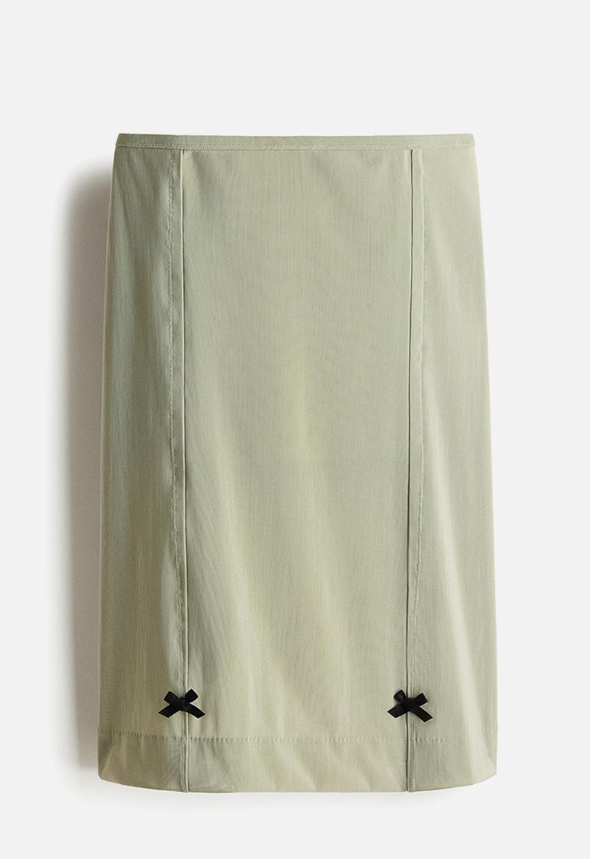 H&M - H&M Studio: Bow-detail mesh skirt - light khaki green