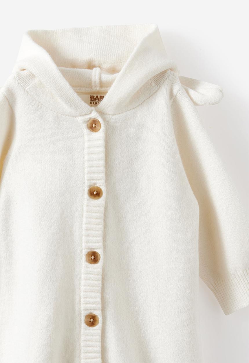 Cotton On - Organic Knit Long Sleeve Hooded All In One - Milk/Bunny
