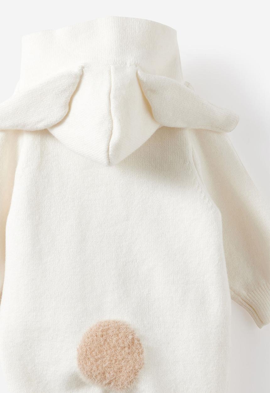 Cotton On - Organic Knit Long Sleeve Hooded All In One - Milk/Bunny