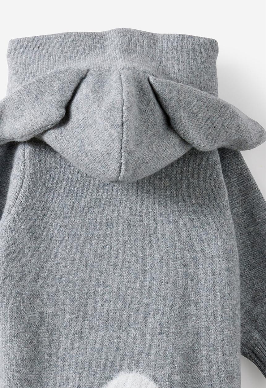 Cotton On - Organic Knit Long Sleeve Hooded All In One - Mid Grey Marle/Bunny