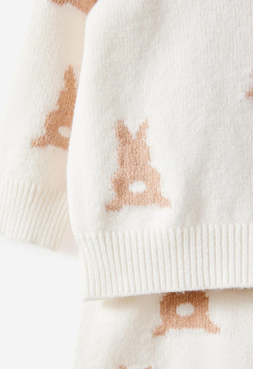Cotton On - Bundle Organic Raglan Knit Sweater & Legging Set - Milk/Bunny Jacquard