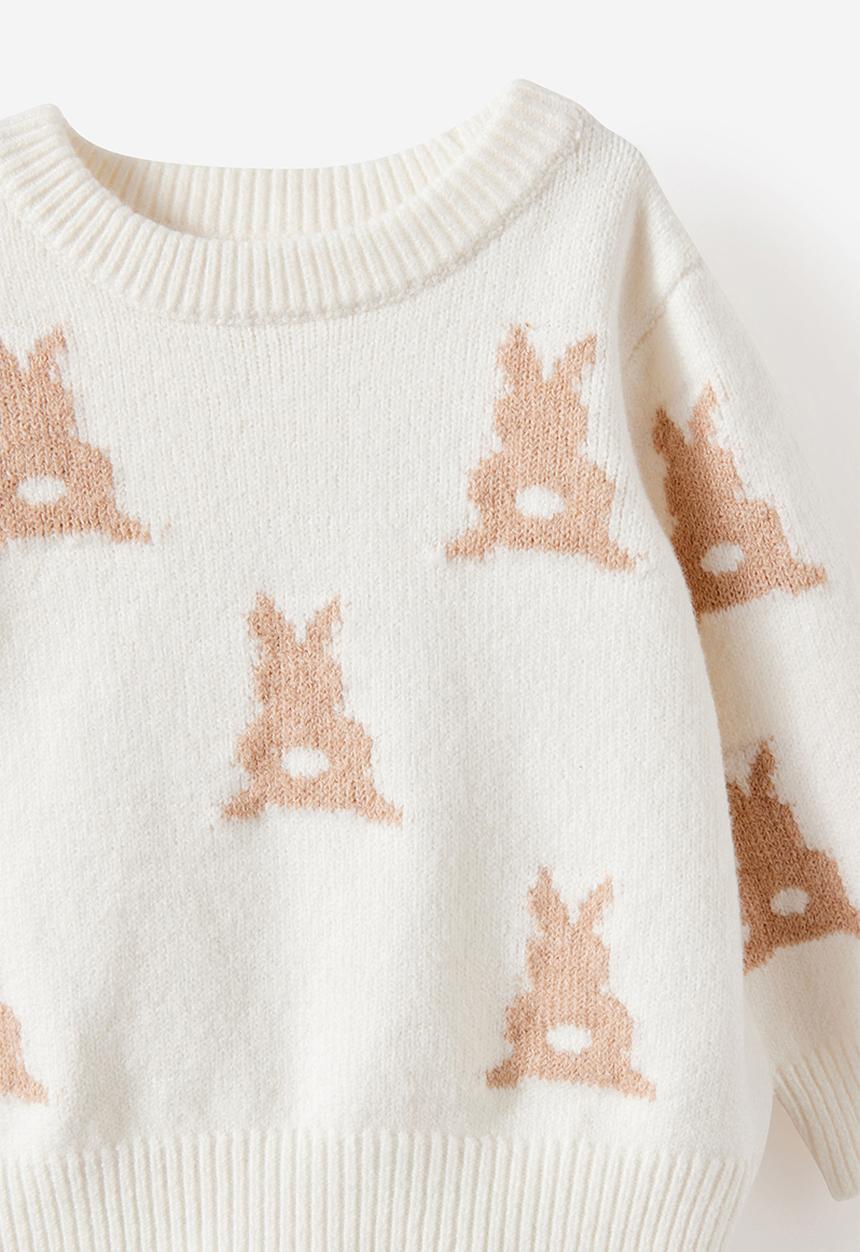 Cotton On - Bundle Organic Raglan Knit Sweater & Legging Set - Milk/Bunny Jacquard