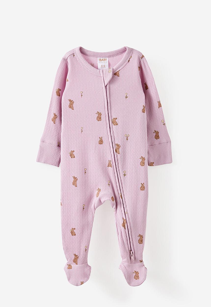 Cotton On - Organic Pointelle Zip Romper - Thistle/Bunny Tails