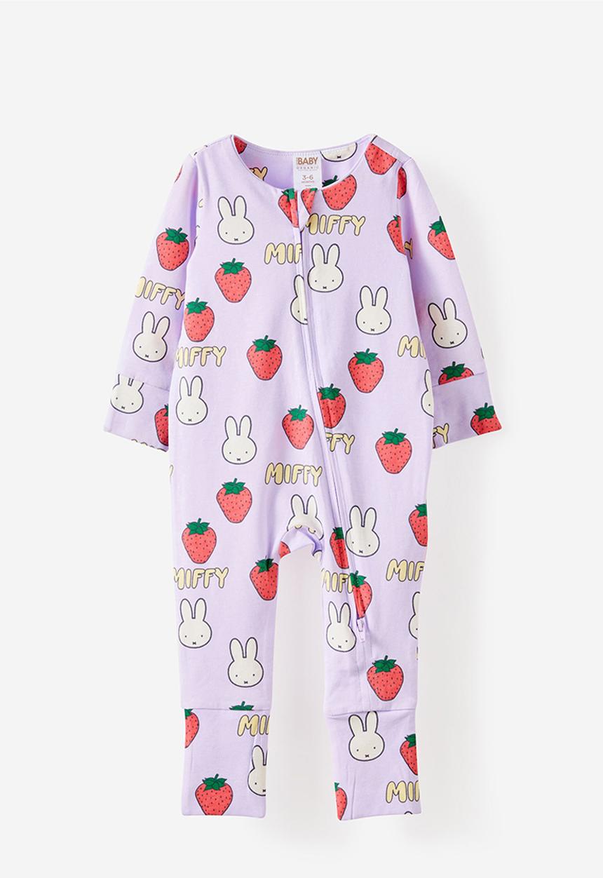 Cotton On - The Long Sleeve Zip Romper License - Lcn Mif Vintage Lilac/Miffy Berries