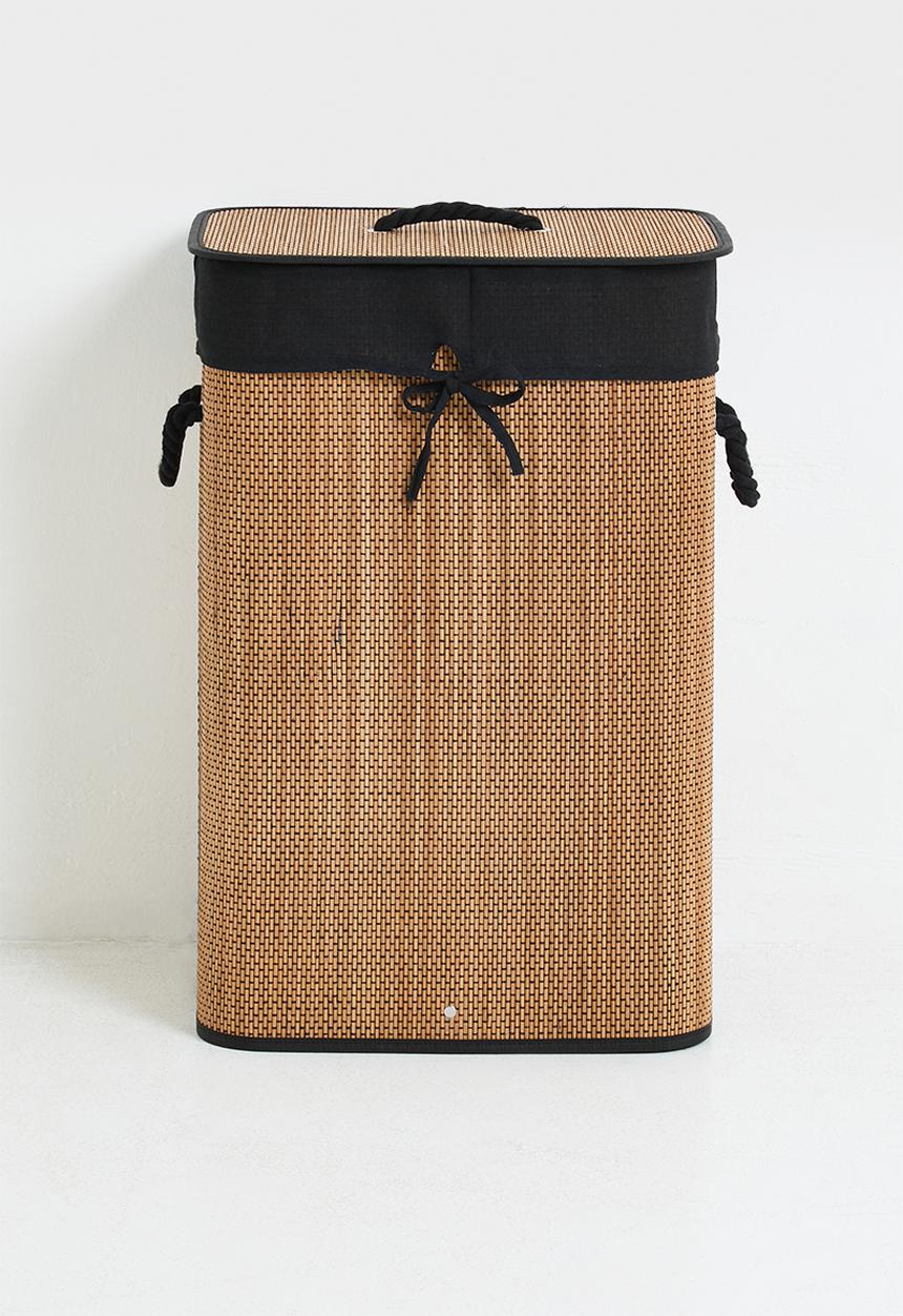 Bathroom Solutions - Bamboo laundry basket - black & neutral 
