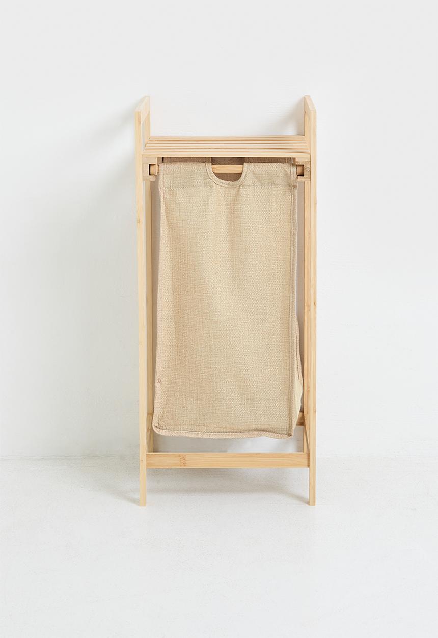 Bathroom Solutions - Laundry Basket with Bamboo Frame & Shelf