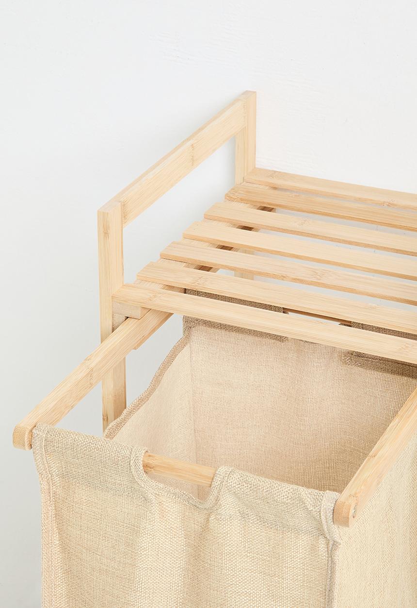 Bathroom Solutions - Laundry Basket with Bamboo Frame & Shelf