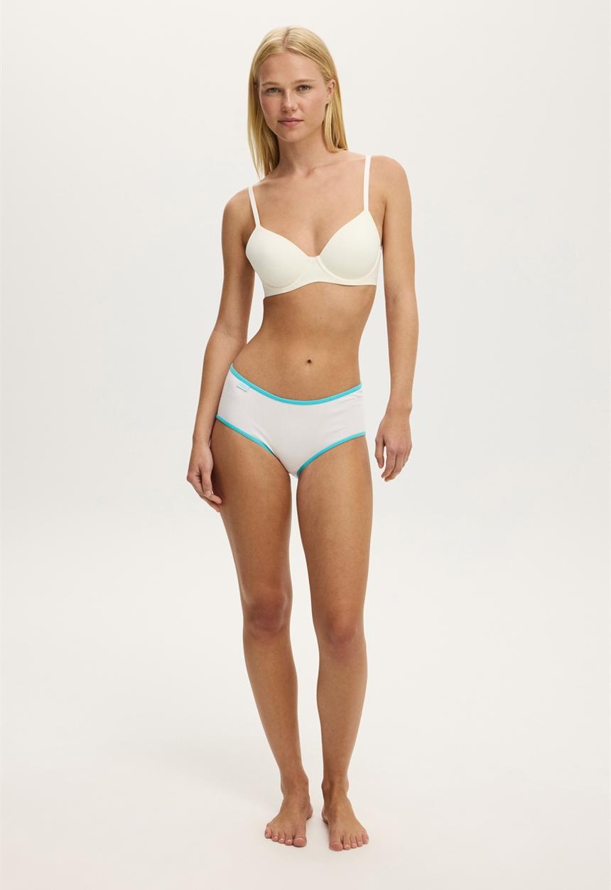 Cotton On - Organic Cotton Rib Boyleg Brief - White/Aqua Dream