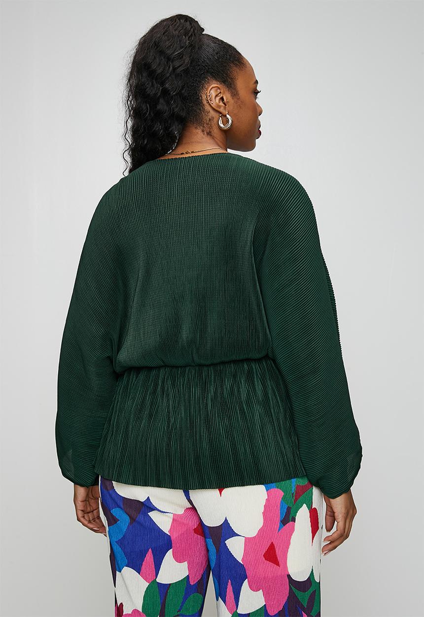 Me&B - Plus Kimono Plisse Top - Bottle Green