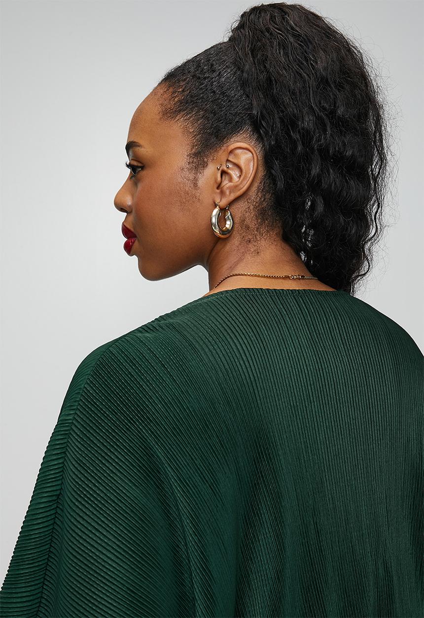Me&B - Plus Kimono Plisse Top - Bottle Green