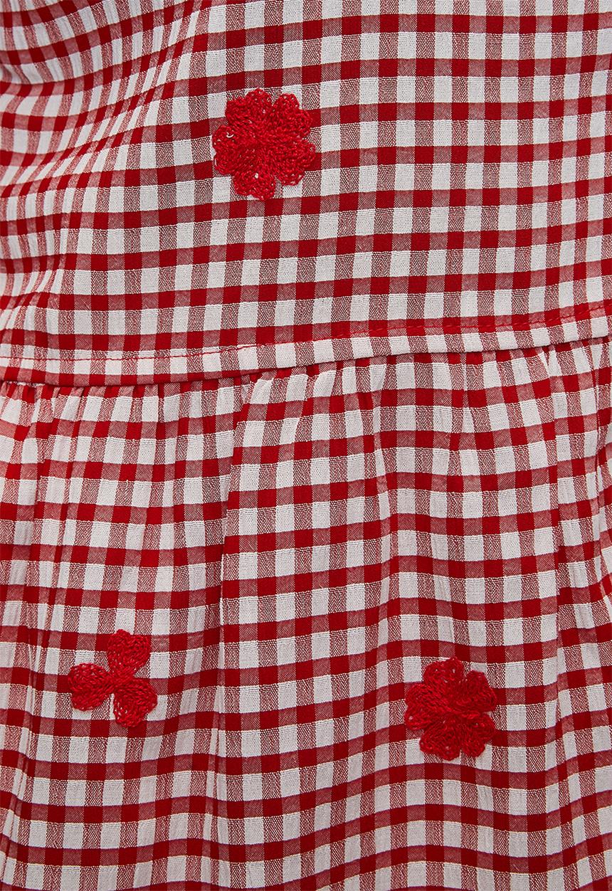 Me&B - Plus Peplum Blouse in Interest  Gingham - Red