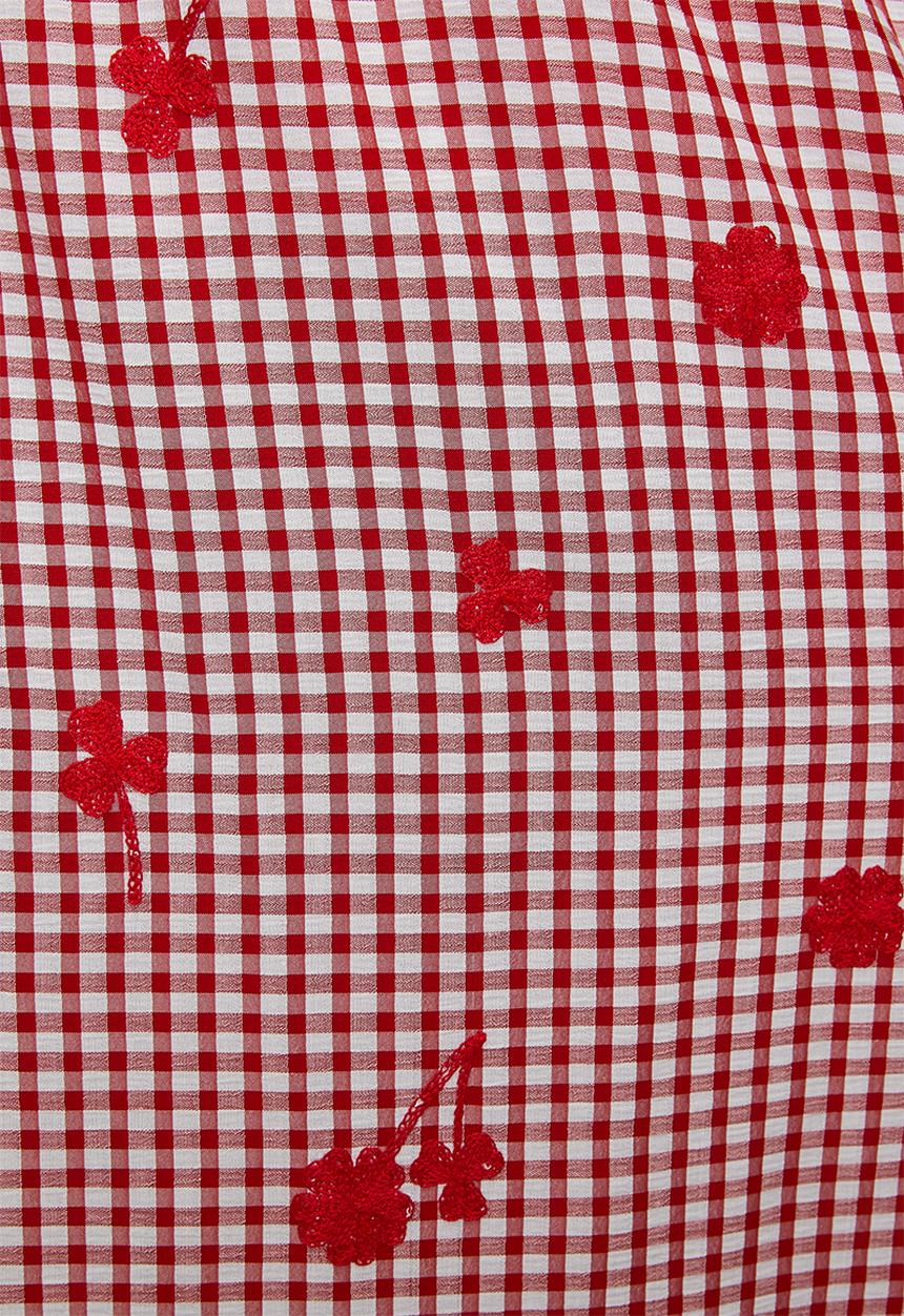 Me&B - Plus Embroidered Gingham Skirt - Red