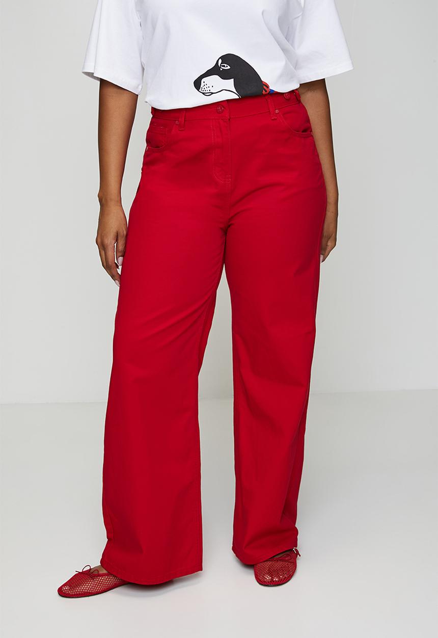 Me&B - Plus Adjustable Waist Wide Leg Jeans - Red