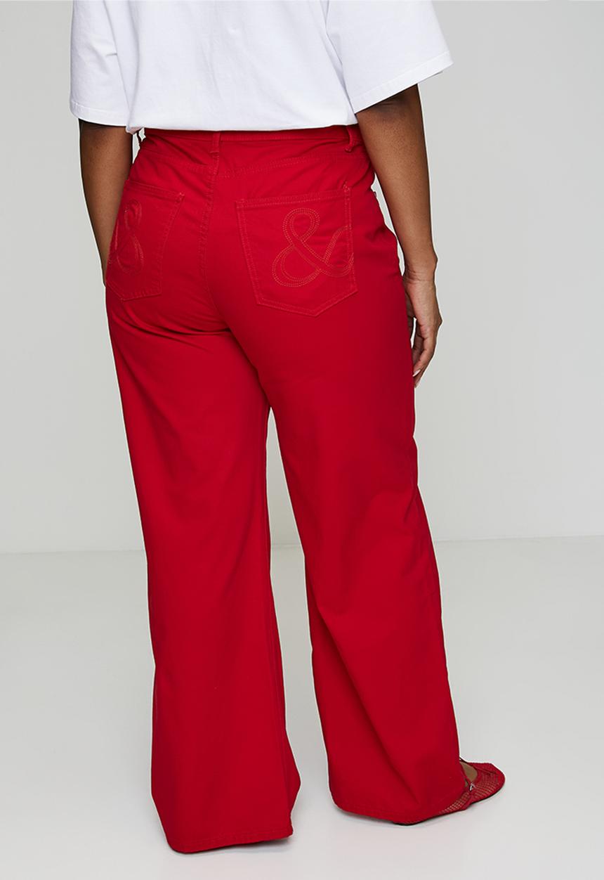 Me&B - Plus Adjustable Waist Wide Leg Jeans - Red