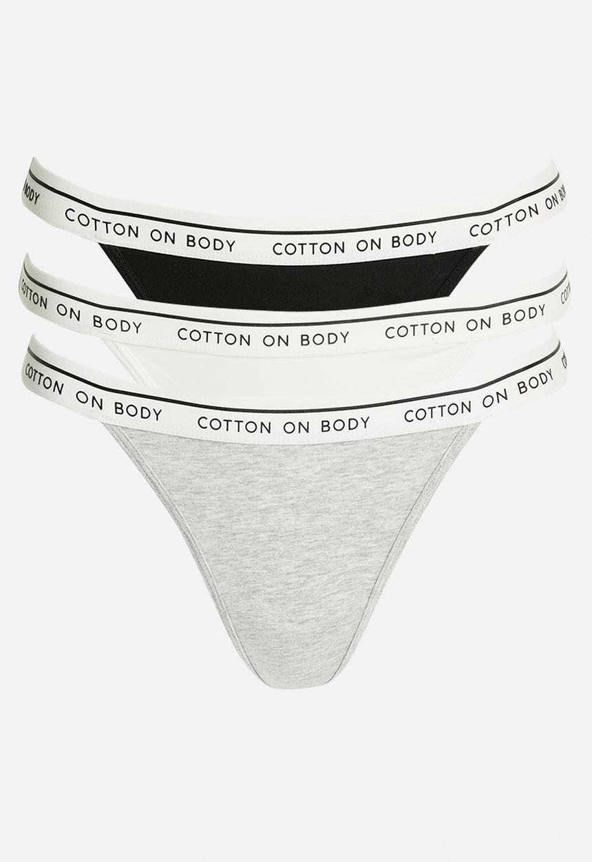 Cotton On - Branded Cotton Tanga G String Brief 3 Pack - multi