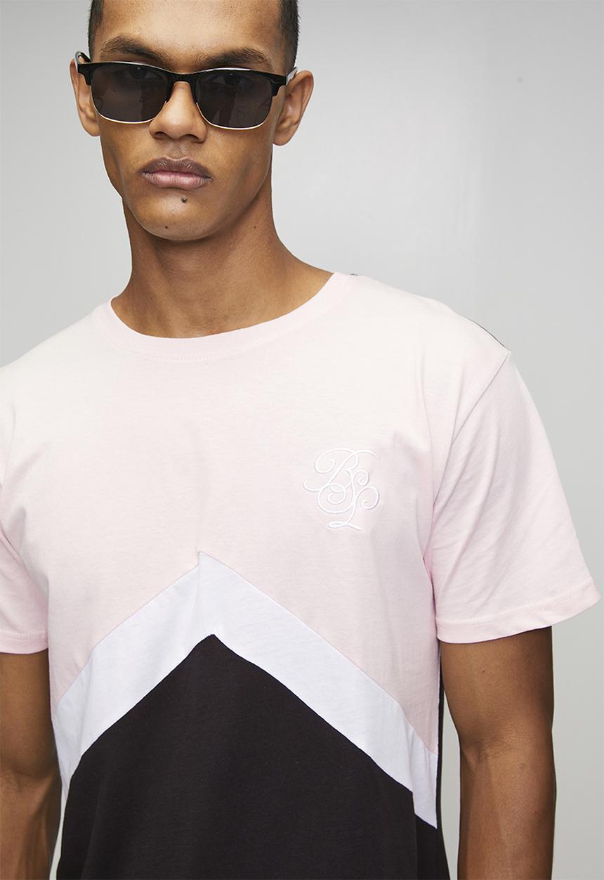 Brave Soul - Crew Neck Short Sleeve T-Shirt  - Powder Pink/Optic White/Jet Black