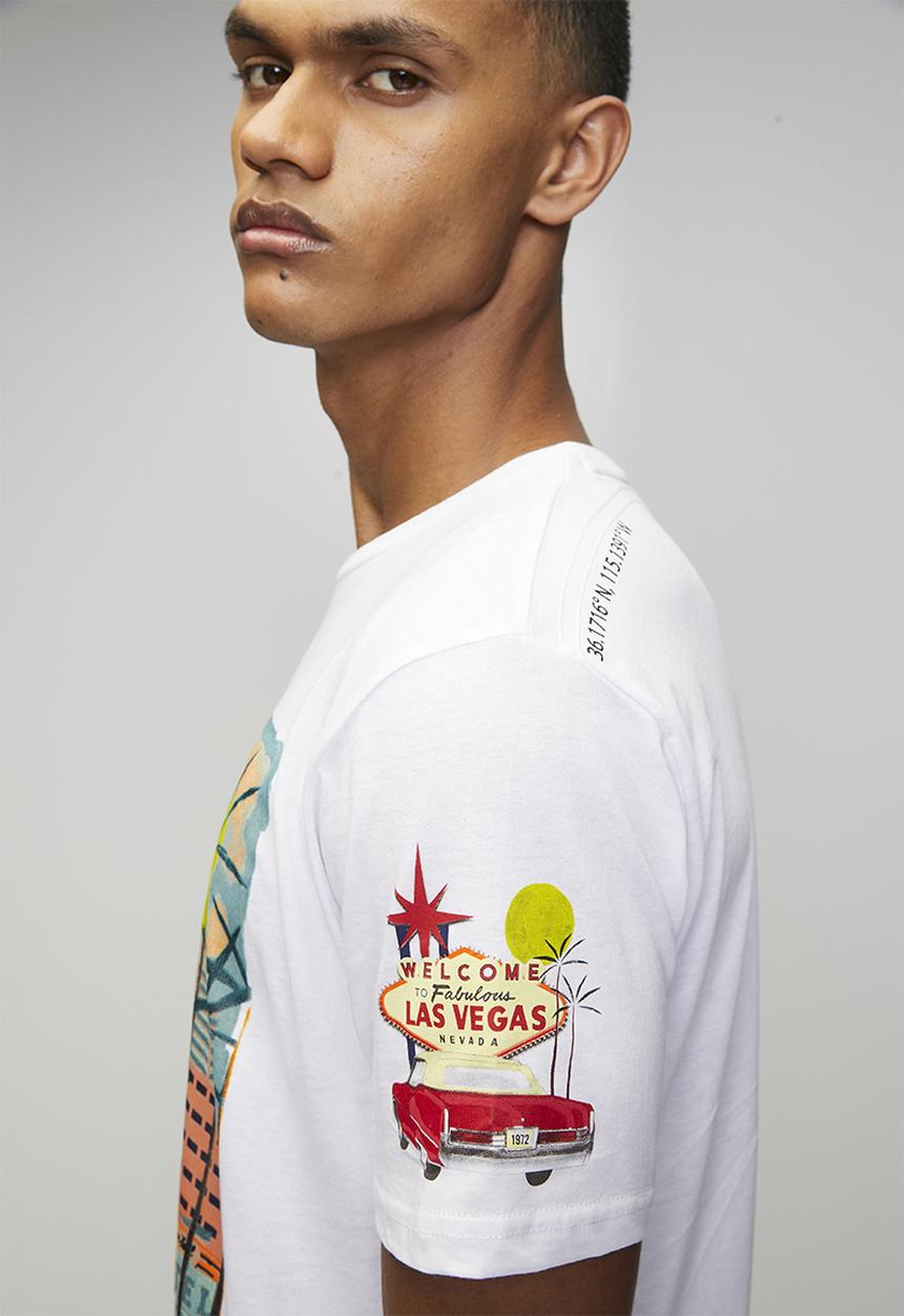 Brave Soul - Crew Neck Short Sleeve T-Shirt  - Optic White/Multi-Colour Print