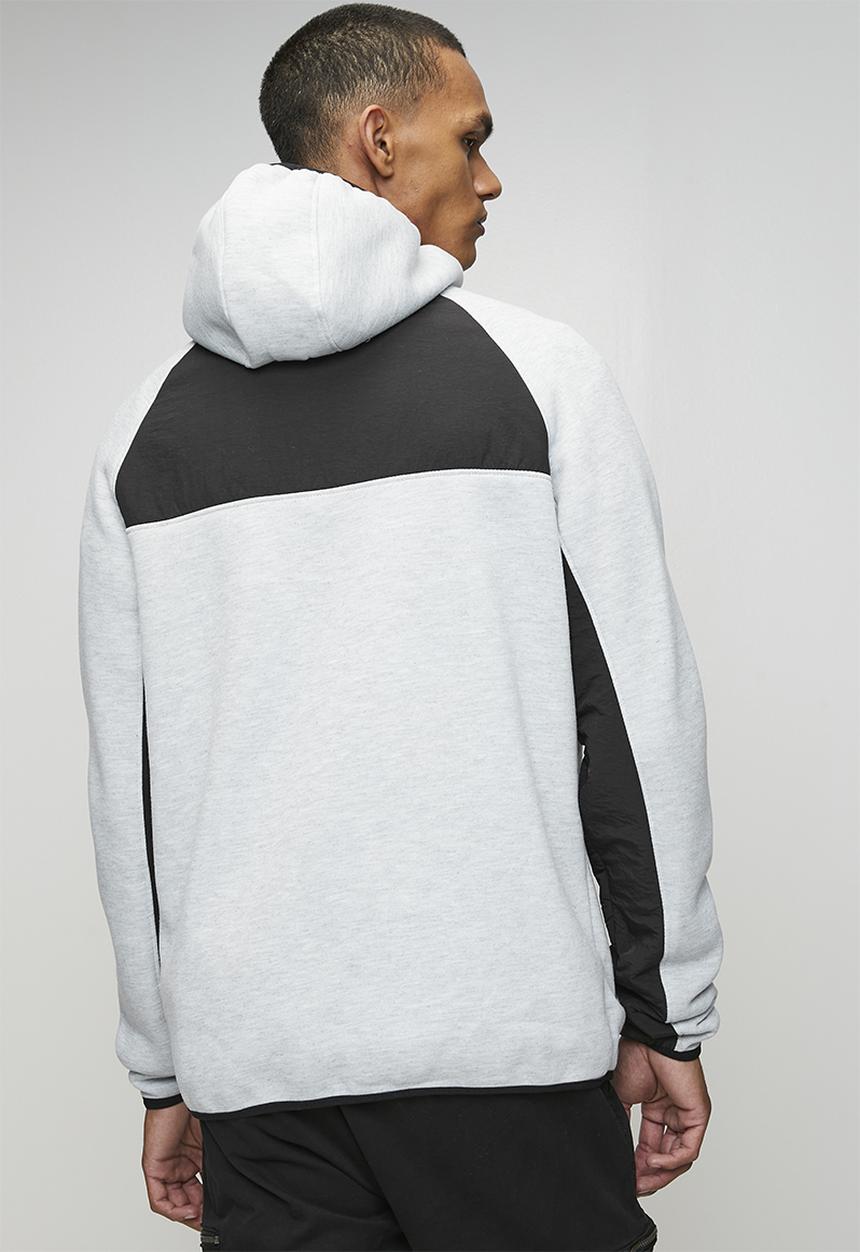 Brave Soul - A  Raglan Sleeve Higher Neck Piece Hood  Zip Through - Lt Grey Marl / Jet Black