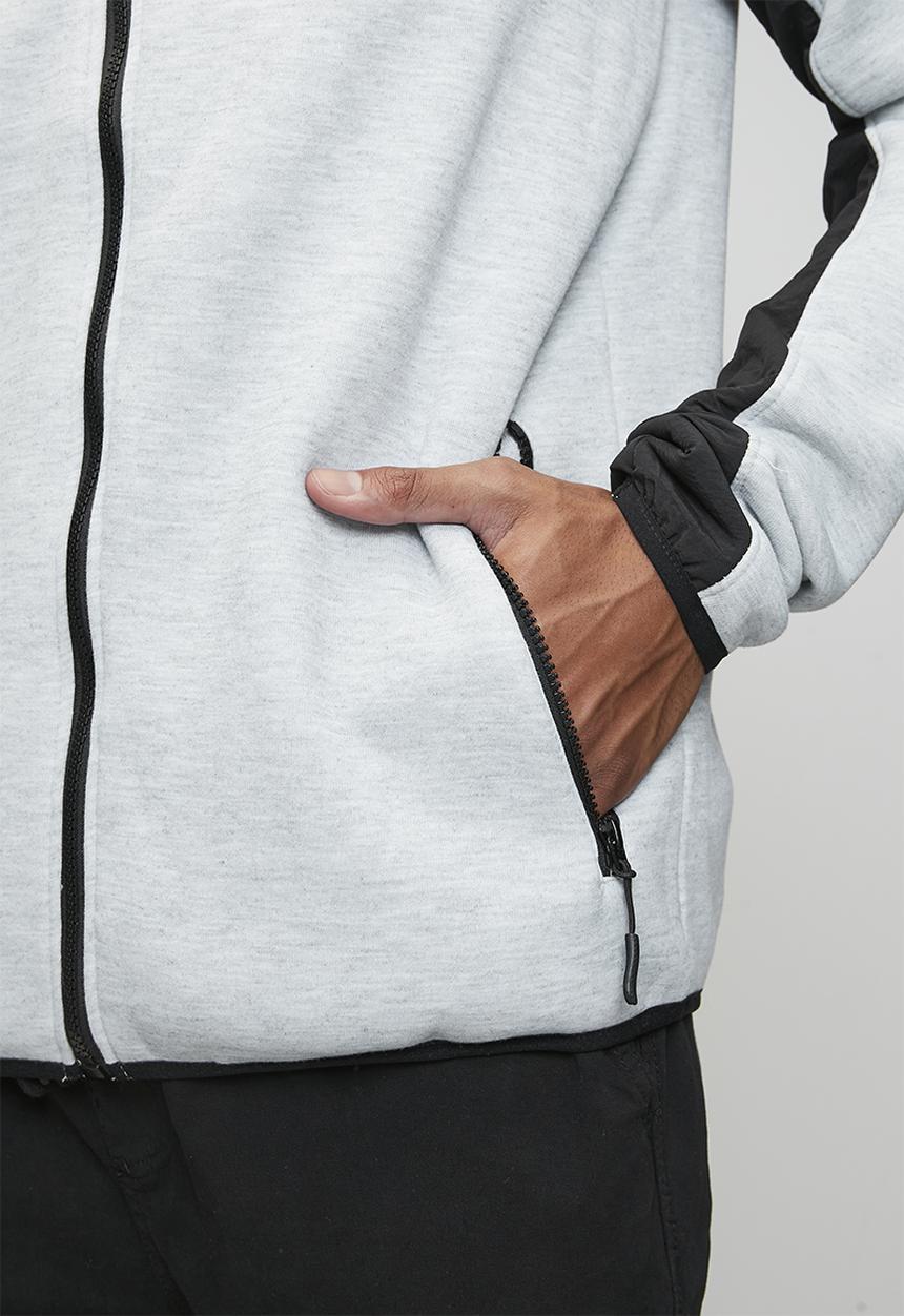 Brave Soul - A  Raglan Sleeve Higher Neck Piece Hood  Zip Through - Lt Grey Marl / Jet Black