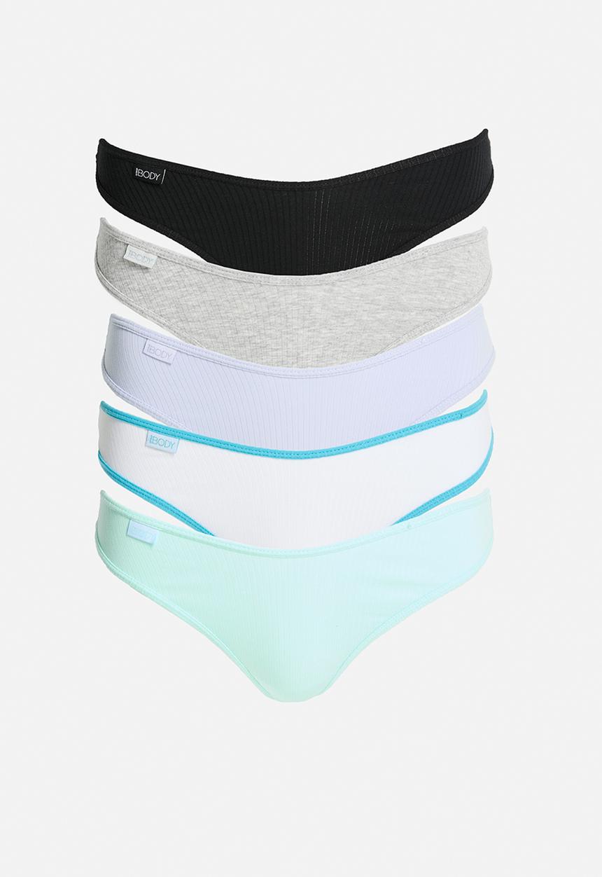 Cotton On - Organic Cotton Rib G String 5Pk - Black/Greymarle/Whiteaqua/Hazymint/Violetblue