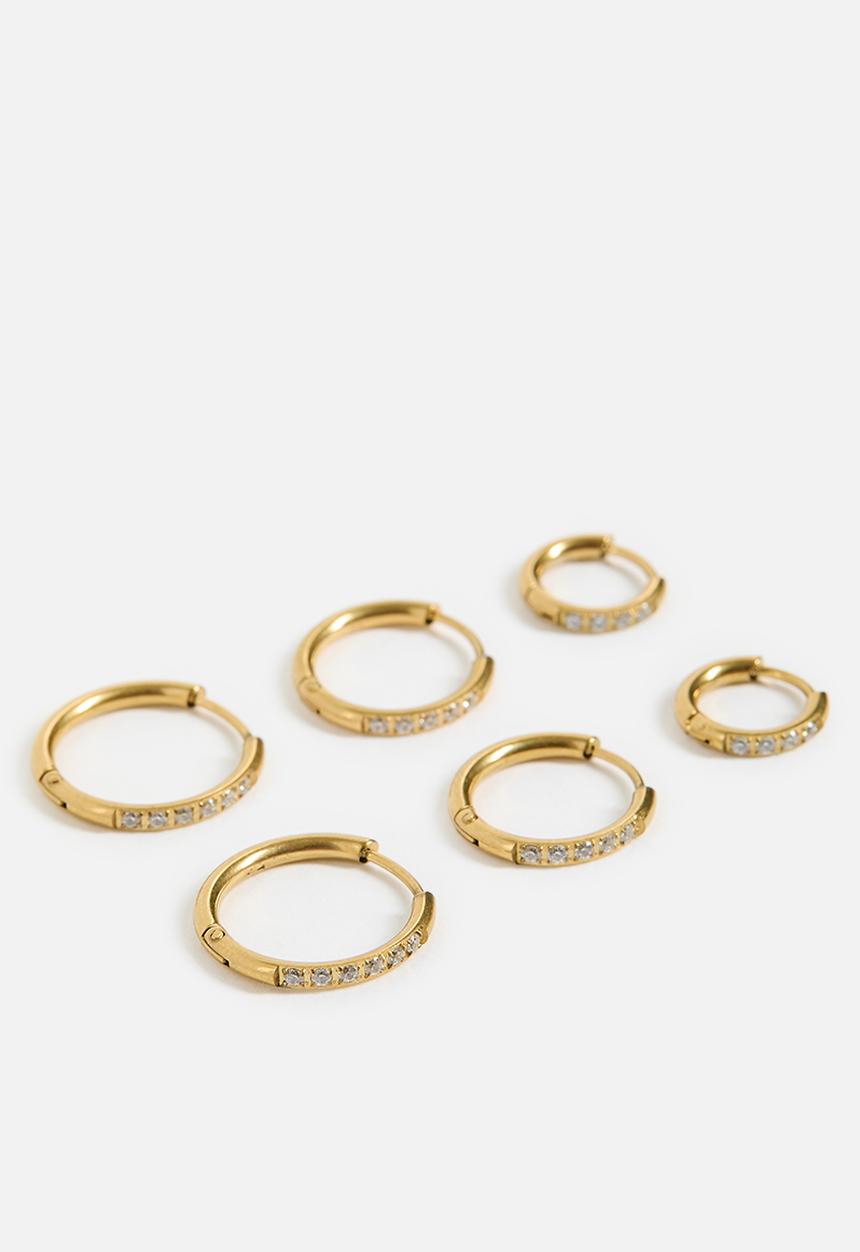 Zoe on Trend - CZ Hoop Earrings 3 Set - Gold