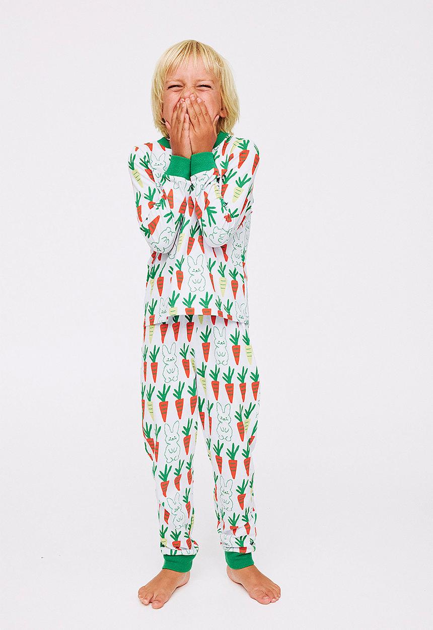 Cotton On - Dreamdrift Long Sleeve Pj Set - Ice Blue/Bunny Carrot Glow