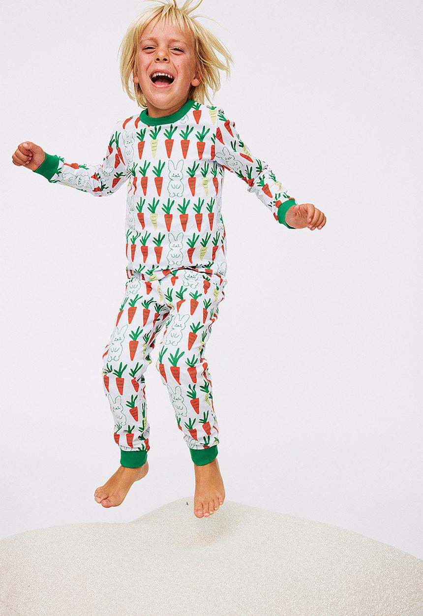 Cotton On - Dreamdrift Long Sleeve Pj Set - Ice Blue/Bunny Carrot Glow