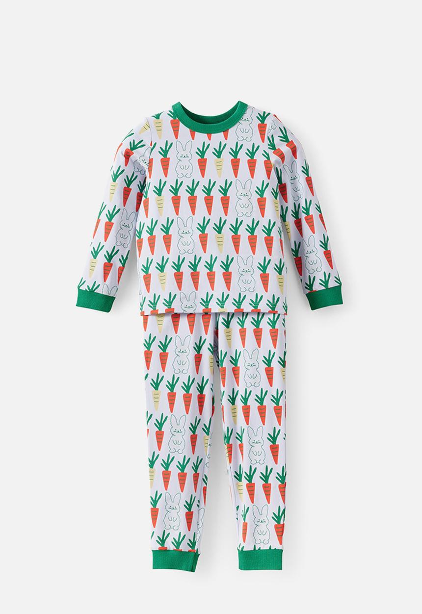 Cotton On - Dreamdrift Long Sleeve Pj Set - Ice Blue/Bunny Carrot Glow