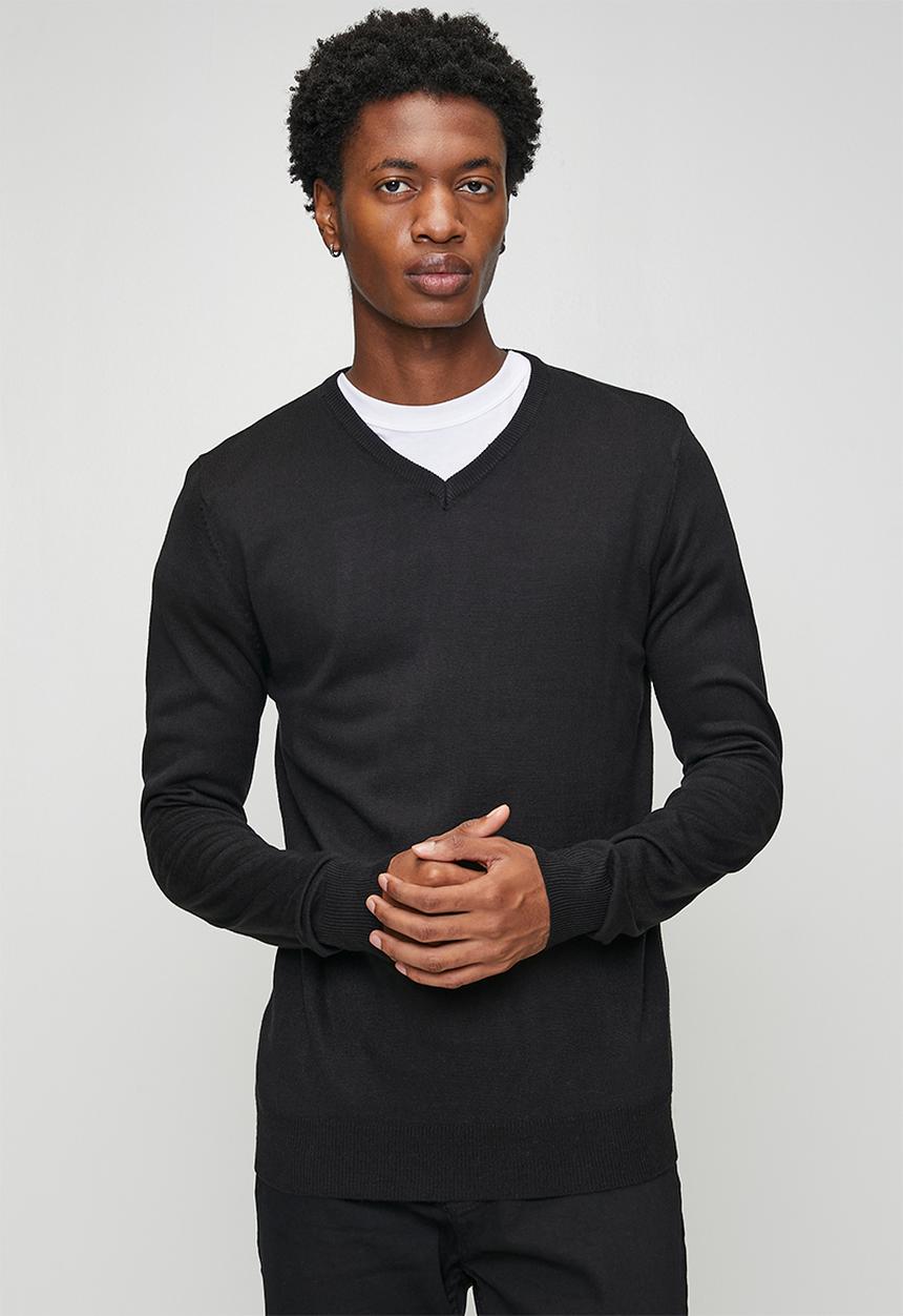 Brave Soul - V Neck Jumper - Jet Black
