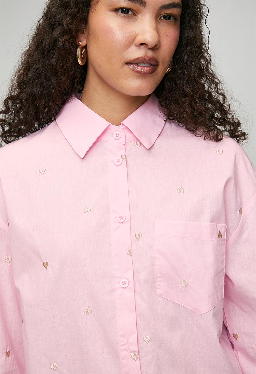 Stella Morgan - Ls Boyfriend Shirt With All Over Heart Embroidery - Light Pink