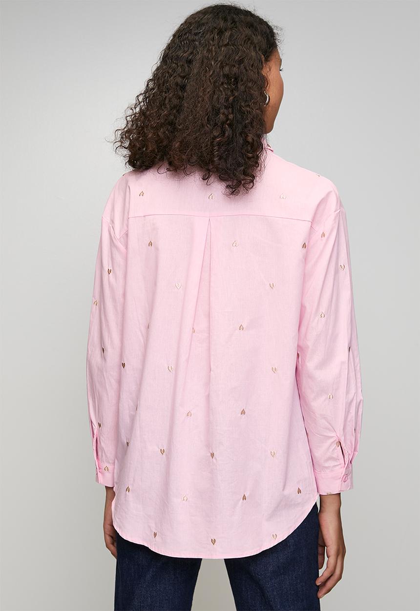 Stella Morgan - Ls Boyfriend Shirt With All Over Heart Embroidery - Light Pink