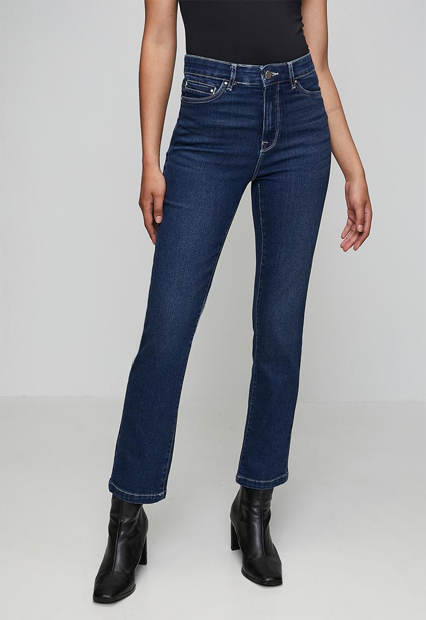 Izabel London - High Waisted Straight Leg Denim Jean Inside Hugger Elastic - Dark Denim