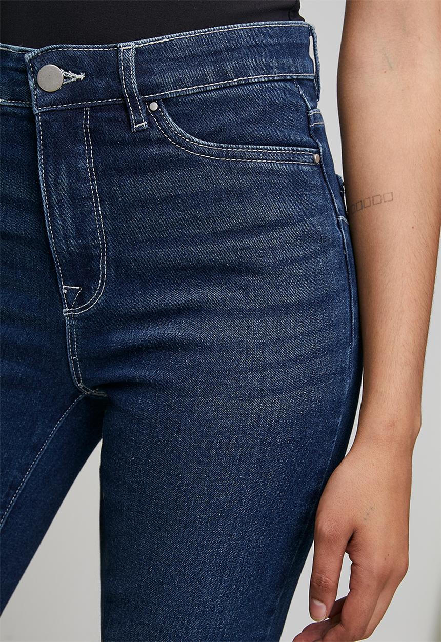 Izabel London - High Waisted Straight Leg Denim Jean Inside Hugger Elastic - Dark Denim