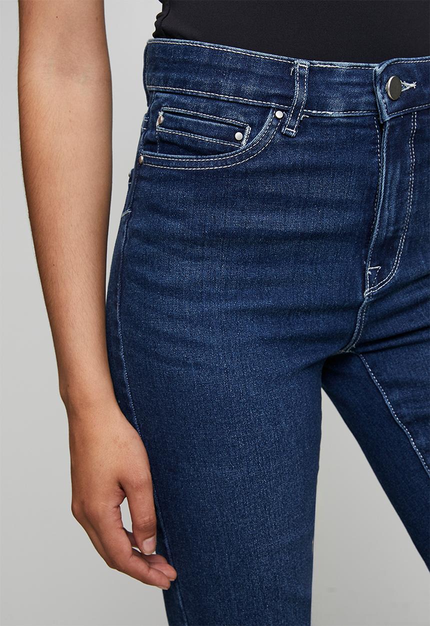 Izabel London - High Waisted Straight Leg Denim Jean Inside Hugger Elastic - Dark Denim