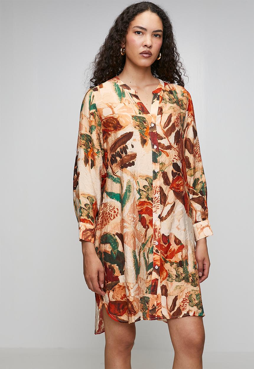 Izabel London - Button Through Sheer Printed Longer Length Blouse - Orange