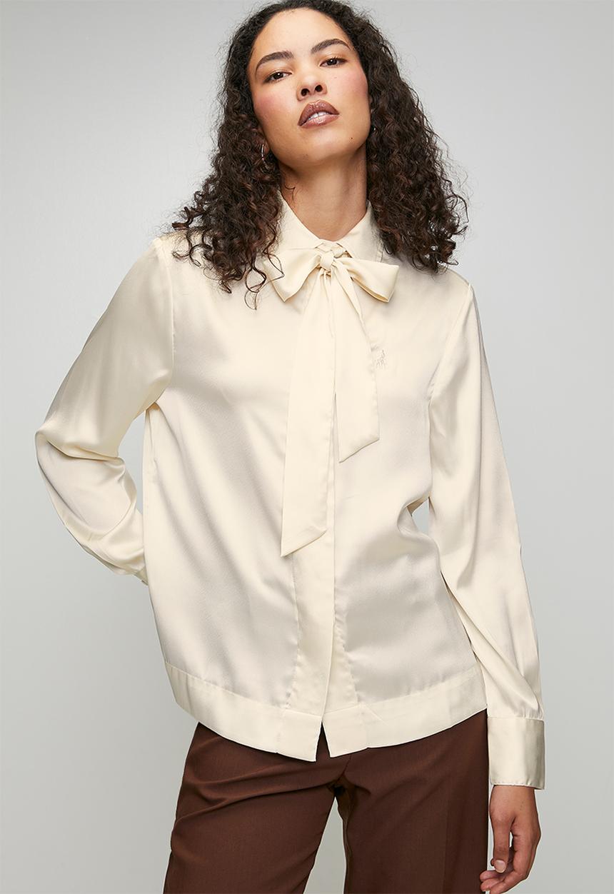 POLO - Wmn Macey Long Sleeve Tie Blouse - Birch