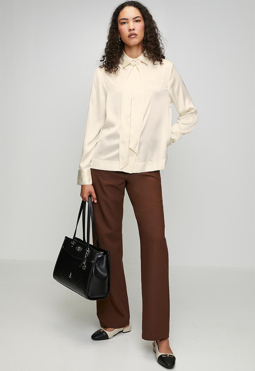 Wmn Macey Ls Tie Blouse - Birch