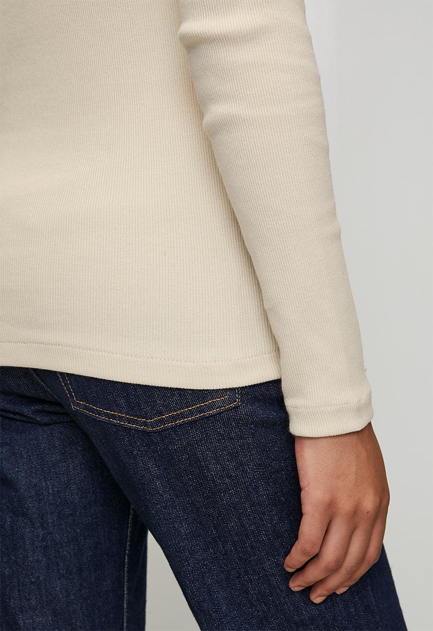 POLO - Wmn Mia Long Sleeve Ribbed T-Shirt - Oatmeal