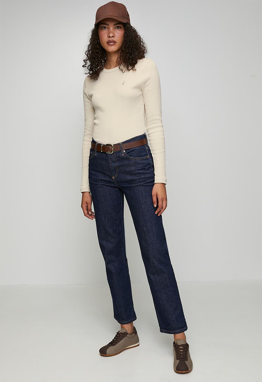POLO - Wmn Mia Long Sleeve Ribbed T-Shirt - Oatmeal