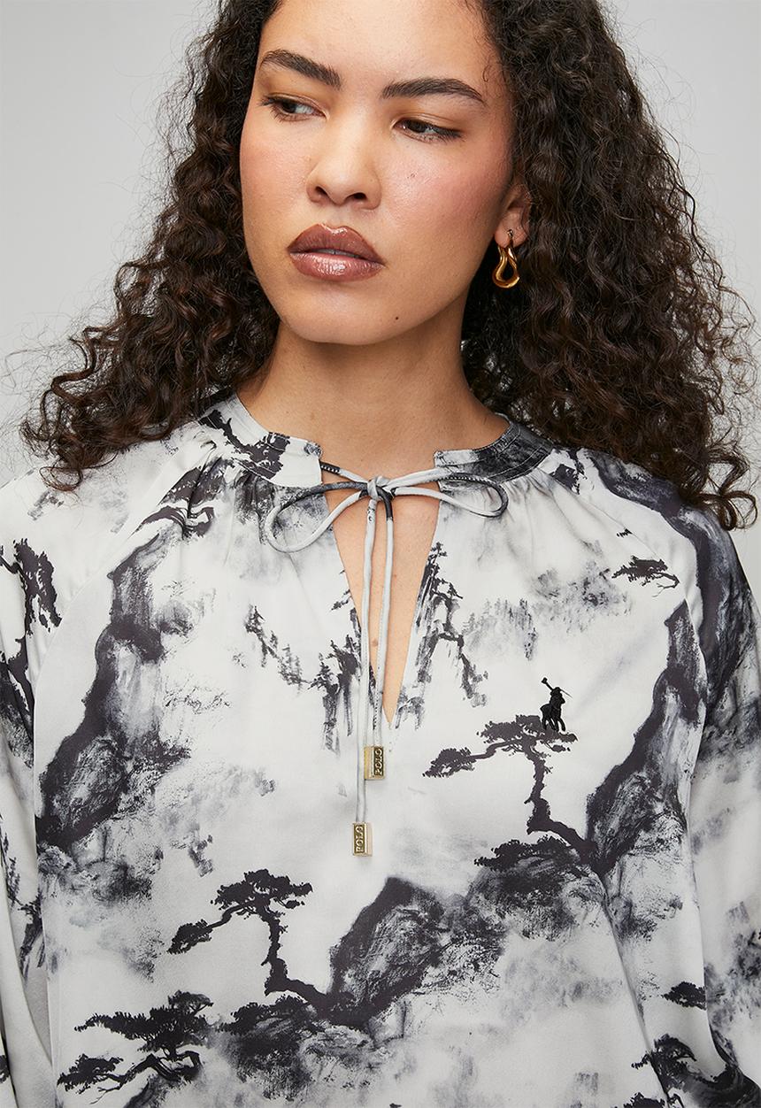 POLO - Wmn Mya Long Sleeve Printed Blouse - Black & Grey