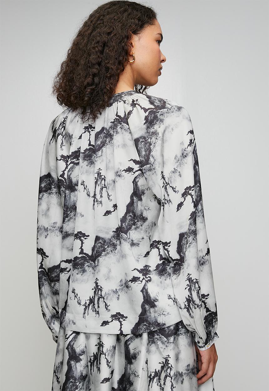 POLO - Wmn Mya Long Sleeve Printed Blouse - Black & Grey