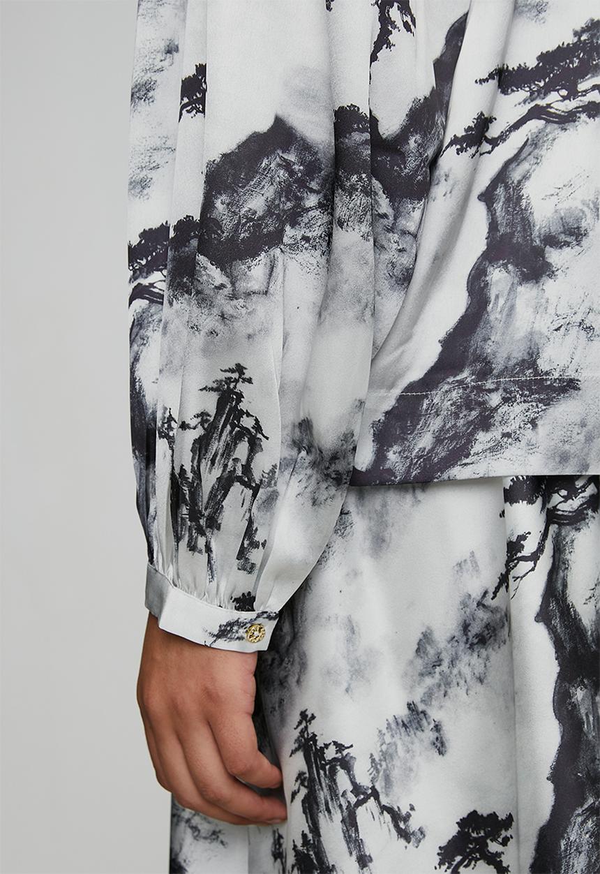 POLO - Wmn Mya Long Sleeve Printed Blouse - Black & Grey