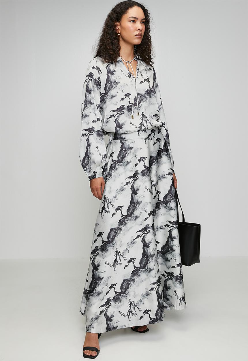 POLO - Wmn Mya Long Sleeve Printed Blouse - Black & Grey