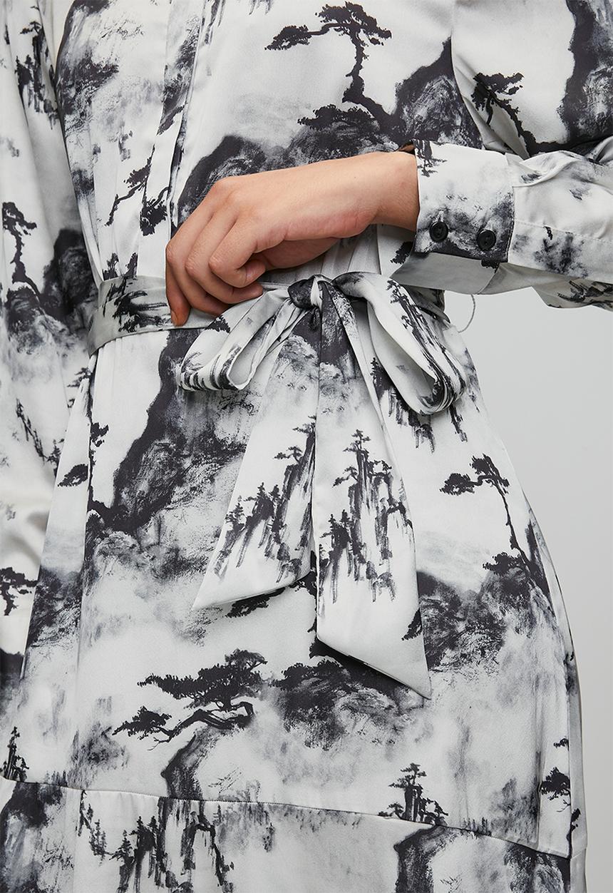 POLO - Wmn Mila Long Sleeve Printed Dress - Grey & Black