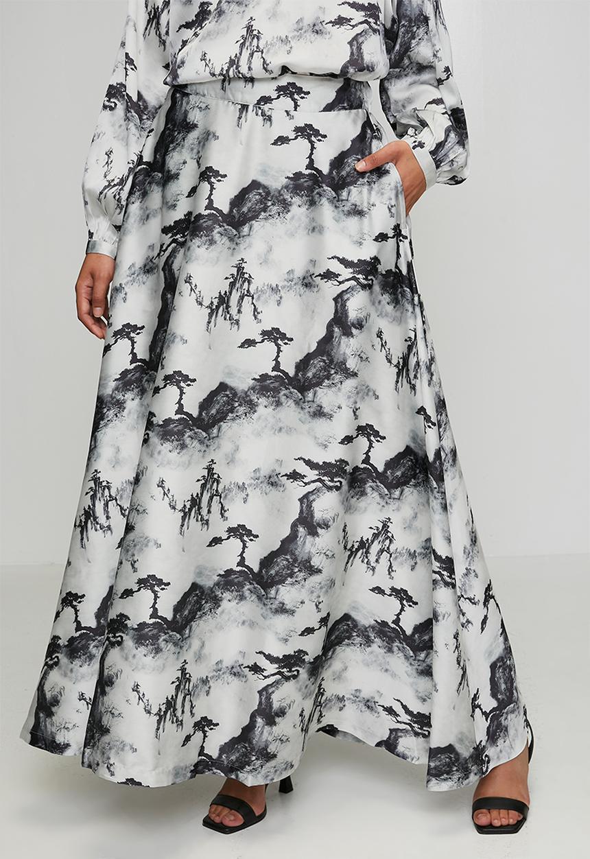POLO - Wmn Layla Printed Skirt - Black & Grey